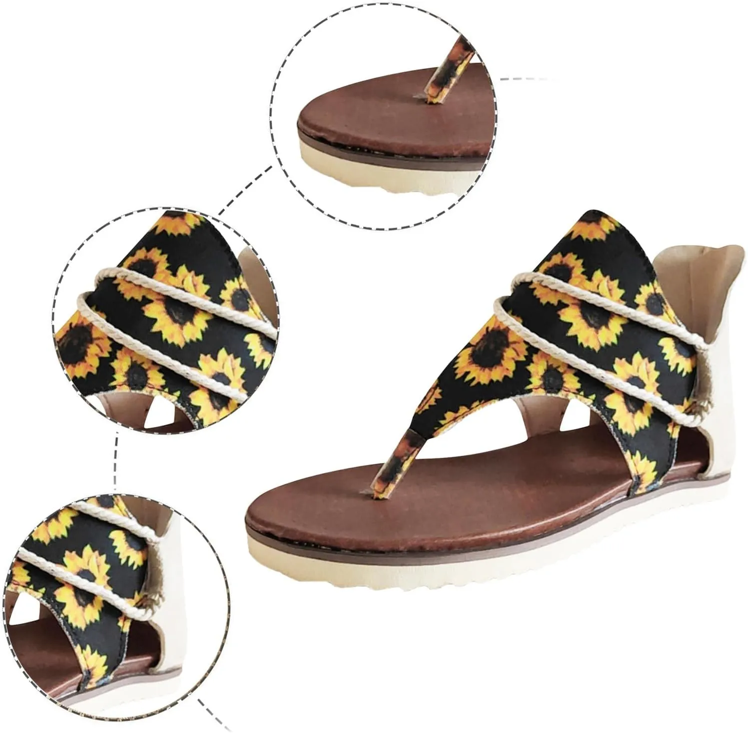 Adjustable Strap Flat Sandals for Women Dressy Shoes with Hook & Loop Strap Rhinestone Decorative Sandals