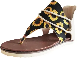 Adjustable Strap Flat Sandals for Women Dressy Shoes with Hook & Loop Strap Rhinestone Decorative Sandals