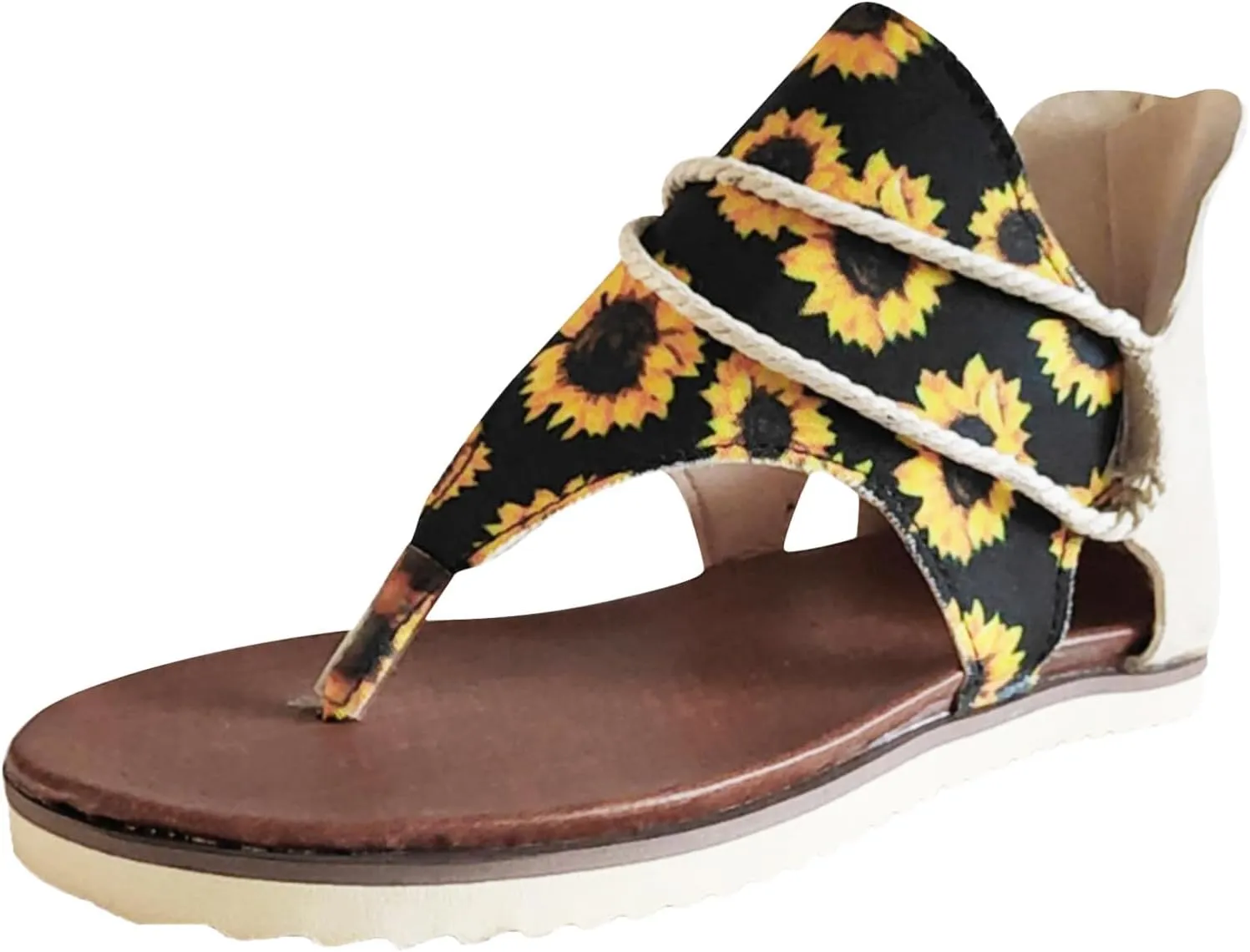Adjustable Strap Flat Sandals for Women Dressy Shoes with Hook & Loop Strap Rhinestone Decorative Sandals