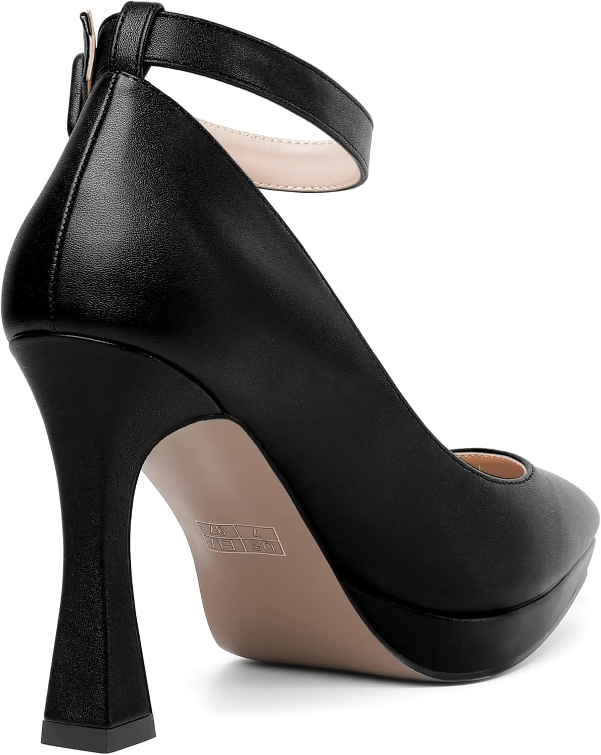 AMBELIGHT Womens Ankle Strap Dress Shoes Pointed Toe Evening Platform Buckle Matte Dress Chunky High Heel Pumps Shoes 4 Inch