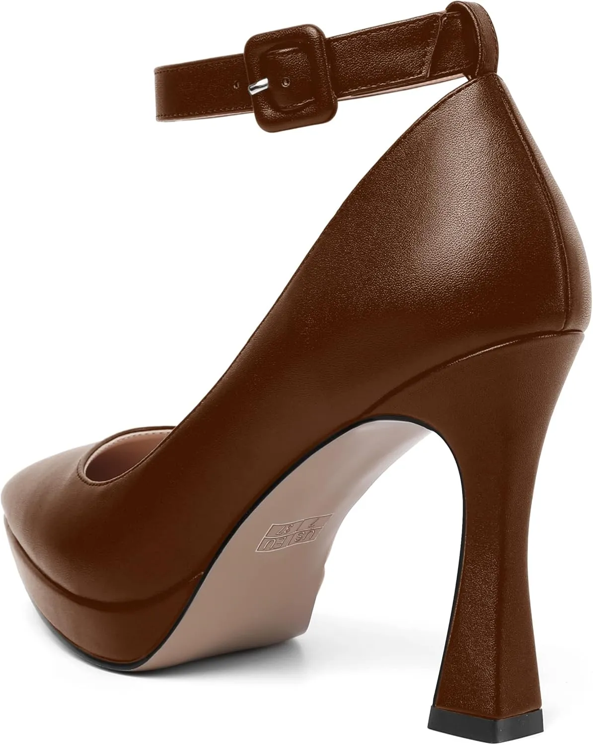 AMBELIGHT Womens Ankle Strap Dress Shoes Pointed Toe Evening Platform Buckle Matte Dress Chunky High Heel Pumps Shoes 4 Inch