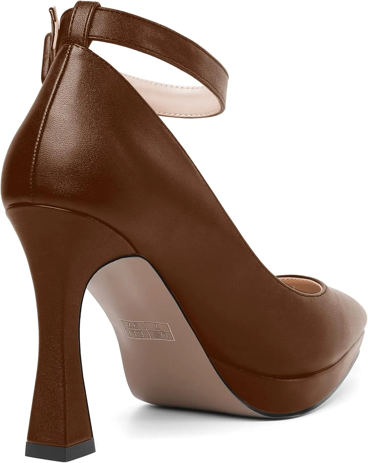 AMBELIGHT Womens Ankle Strap Dress Shoes Pointed Toe Evening Platform Buckle Matte Dress Chunky High Heel Pumps Shoes 4 Inch