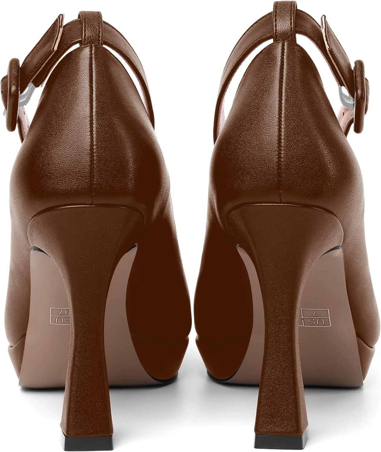 AMBELIGHT Womens Ankle Strap Dress Shoes Pointed Toe Evening Platform Buckle Matte Dress Chunky High Heel Pumps Shoes 4 Inch