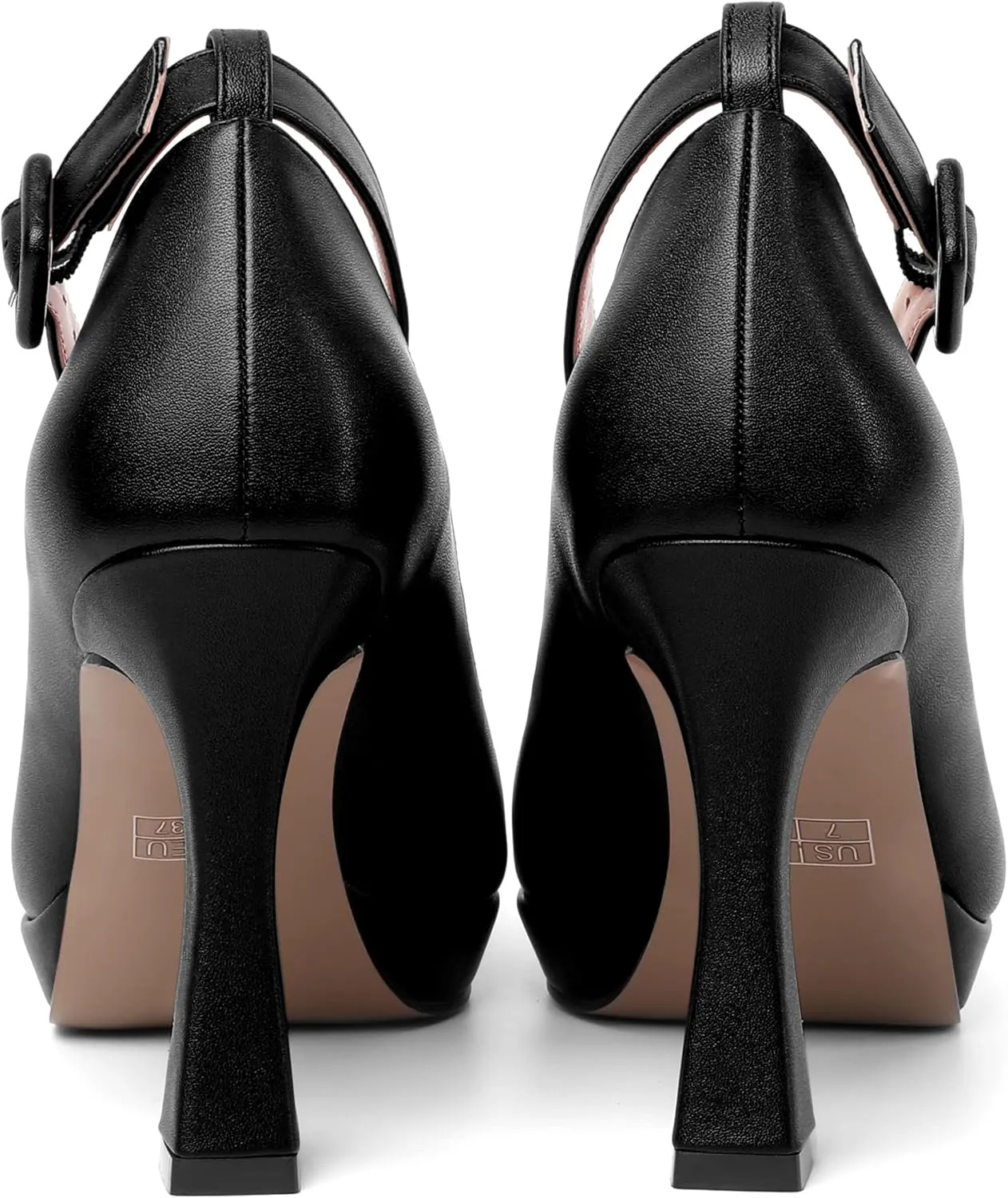 AMBELIGHT Womens Ankle Strap Dress Shoes Pointed Toe Evening Platform Buckle Matte Dress Chunky High Heel Pumps Shoes 4 Inch