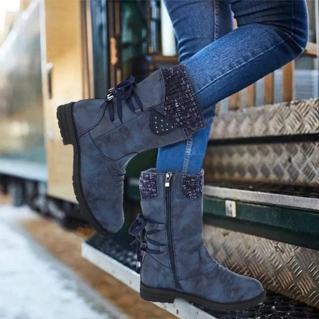 AMDBEL Boots For Women Cowboy Style, Chelsea Boots Women Flower Embroidery Mid Calf Chunky Platform Boots Cowgirls Boots