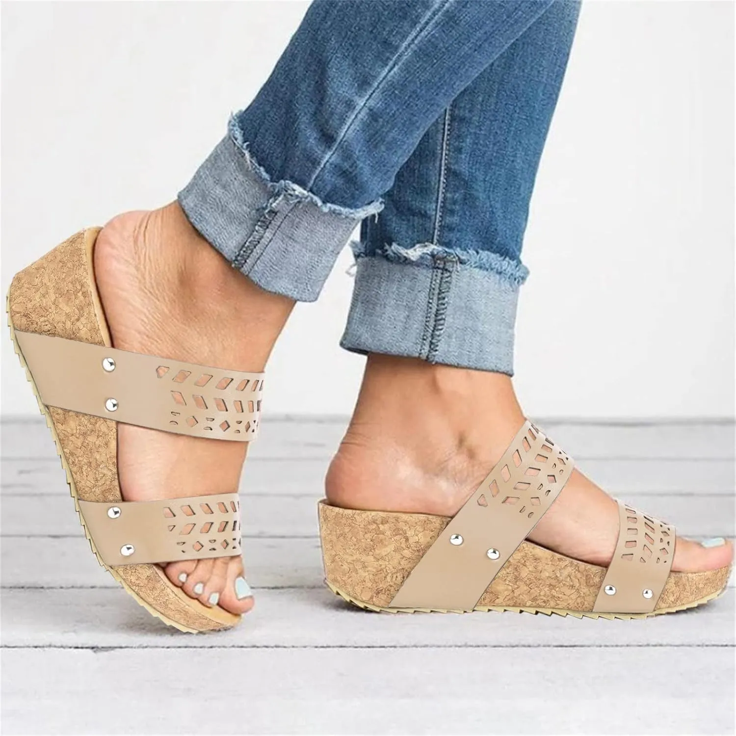 Aniywn Wedge Sandals for Women,Womens Wedge Platform Sandal Open Toe Casual Comfort Breathable Beach Sandals