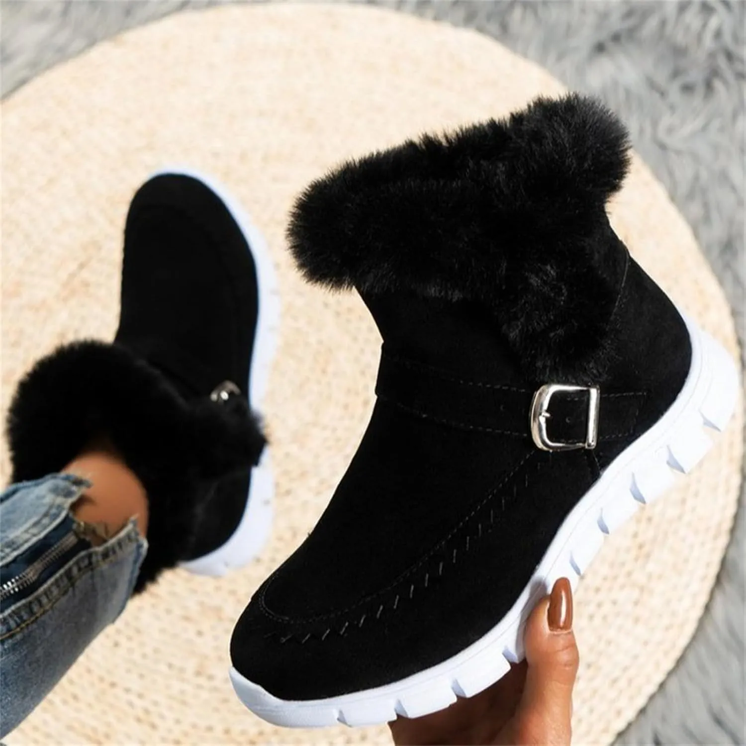 Ankle Boots For Women Comfy Snow Boots Warm Comfortable Slip On Outdoor Fur Lined Walking Winter Loafers Shoes 2024