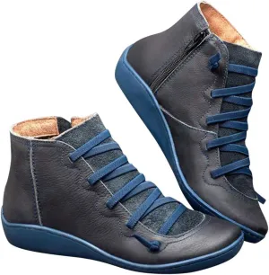 Ankle Boots for Women No Heel,2019 New Arch Support Boots Side Zipper Vintage Leather Damping Shoes Flat Heel Booties