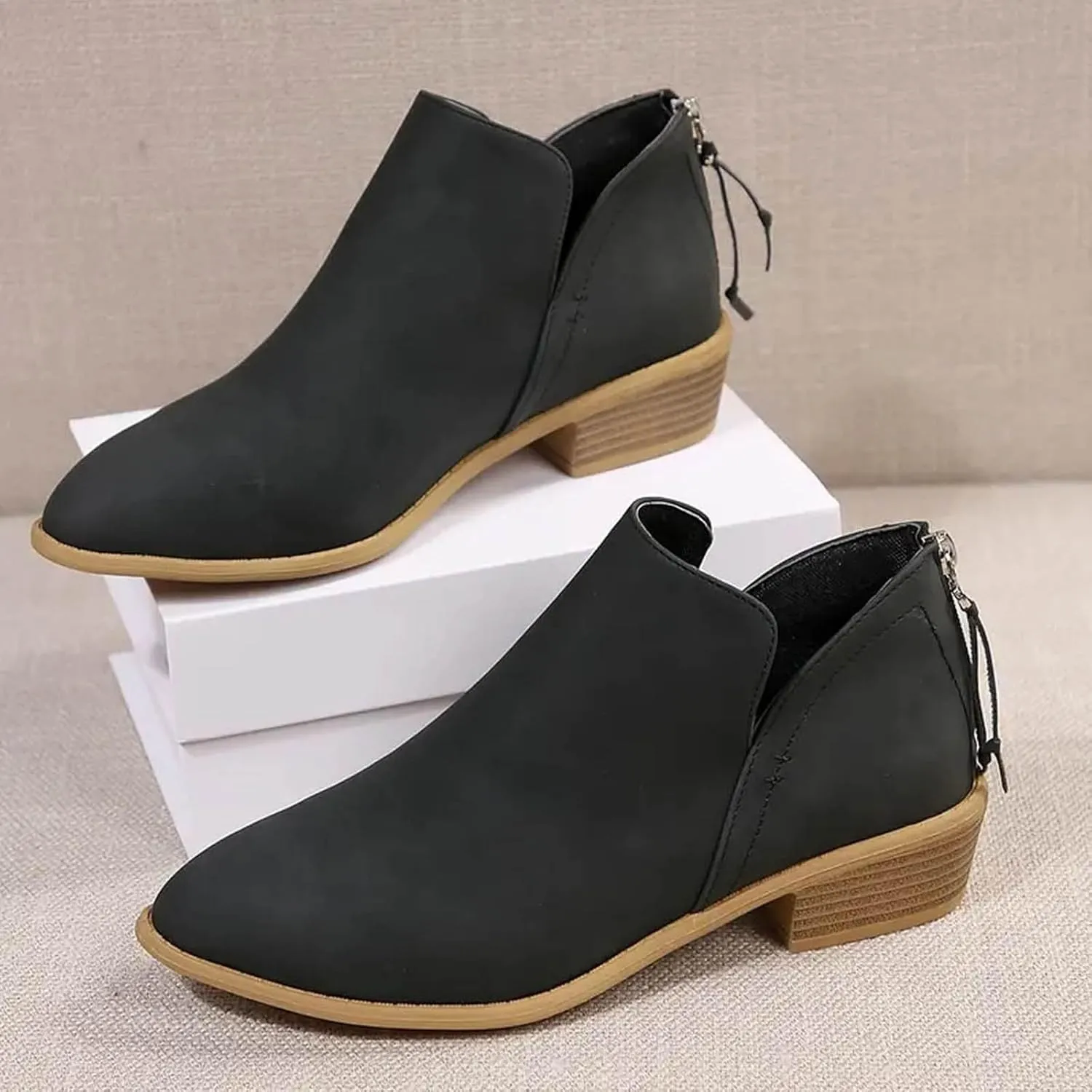Ankle Boots for Women Riding Boots for Women Fashion British Style Pointed Toe Block Heels Pull on Boots for Women