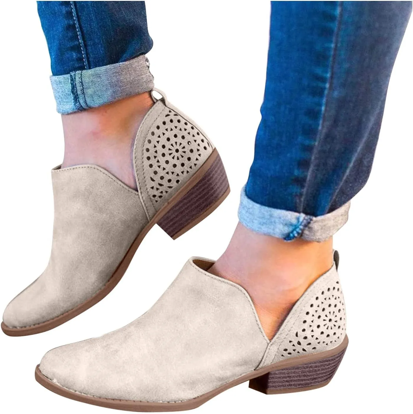 Booties for Women Platform Ankle Boots Western Cowboy Boots Pointed Toe Fashion Retro Classic Low Heel Ankle Booties