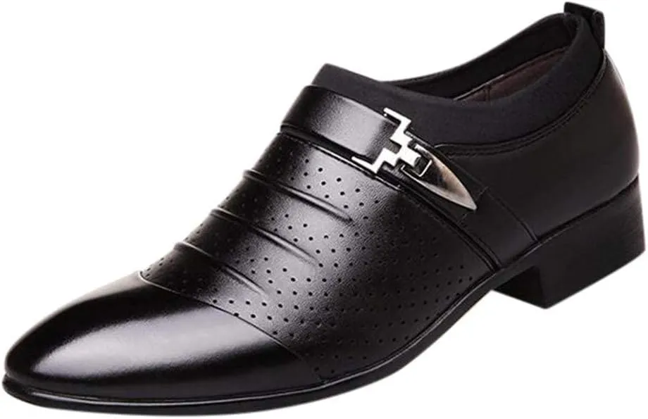 BORAMAX Men's PU Leather Cutout Breathable Dress Shoes Business Fashion Wedding Shoes Comfortable Pointed Toe Oxford Shoes