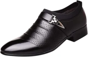 BORAMAX Men's PU Leather Cutout Breathable Dress Shoes Business Fashion Wedding Shoes Comfortable Pointed Toe Oxford Shoes