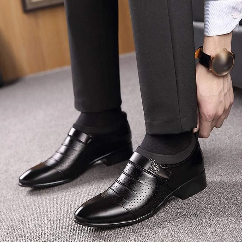 BORAMAX Men's PU Leather Cutout Breathable Dress Shoes Business Fashion Wedding Shoes Comfortable Pointed Toe Oxford Shoes