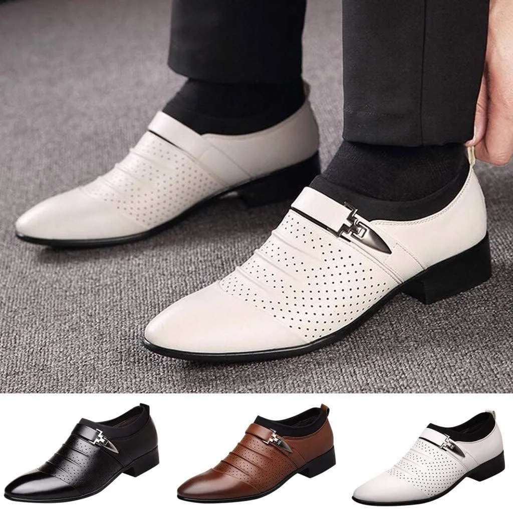 BORAMAX Men's PU Leather Cutout Breathable Dress Shoes Business Fashion Wedding Shoes Comfortable Pointed Toe Oxford Shoes