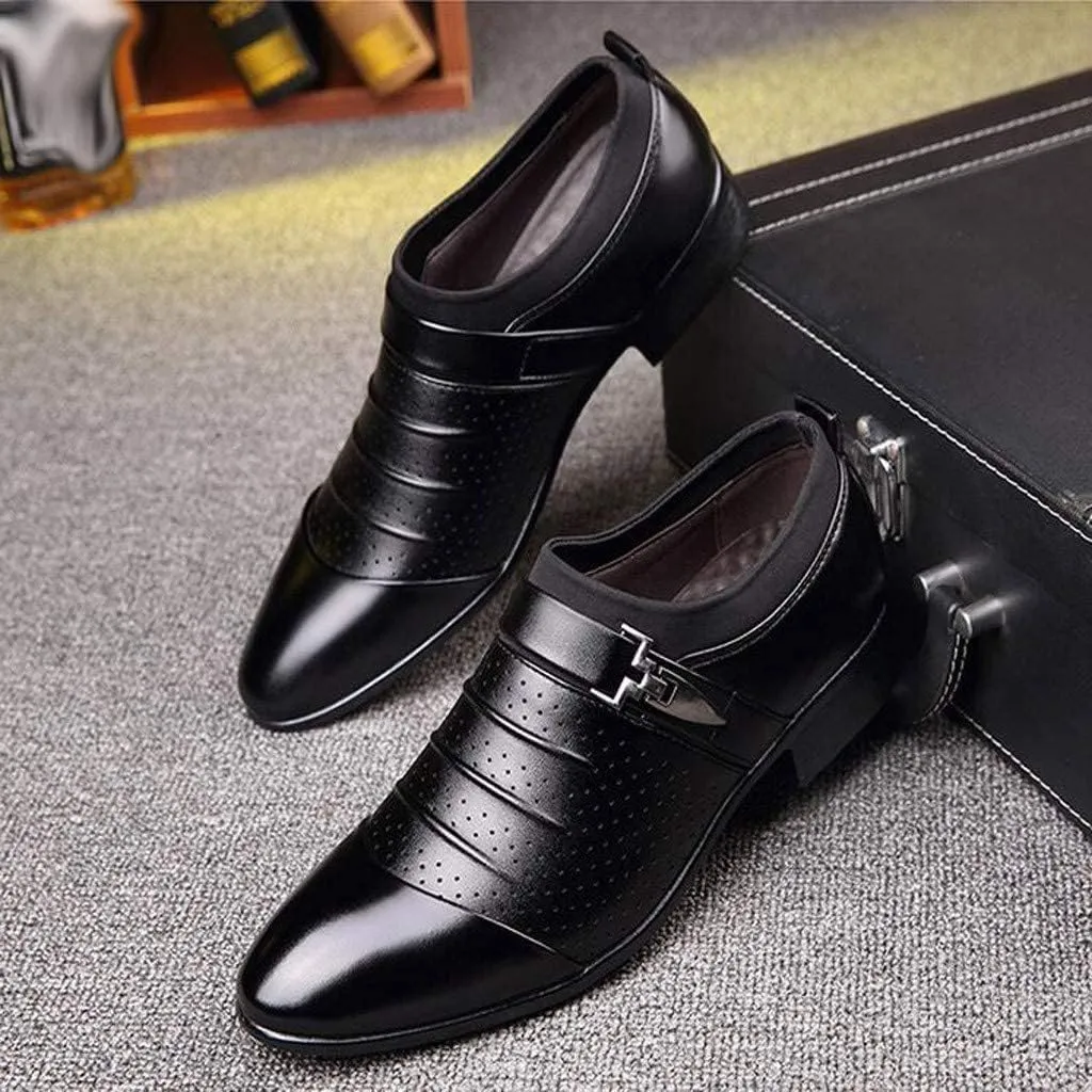 BORAMAX Men's PU Leather Cutout Breathable Dress Shoes Business Fashion Wedding Shoes Comfortable Pointed Toe Oxford Shoes