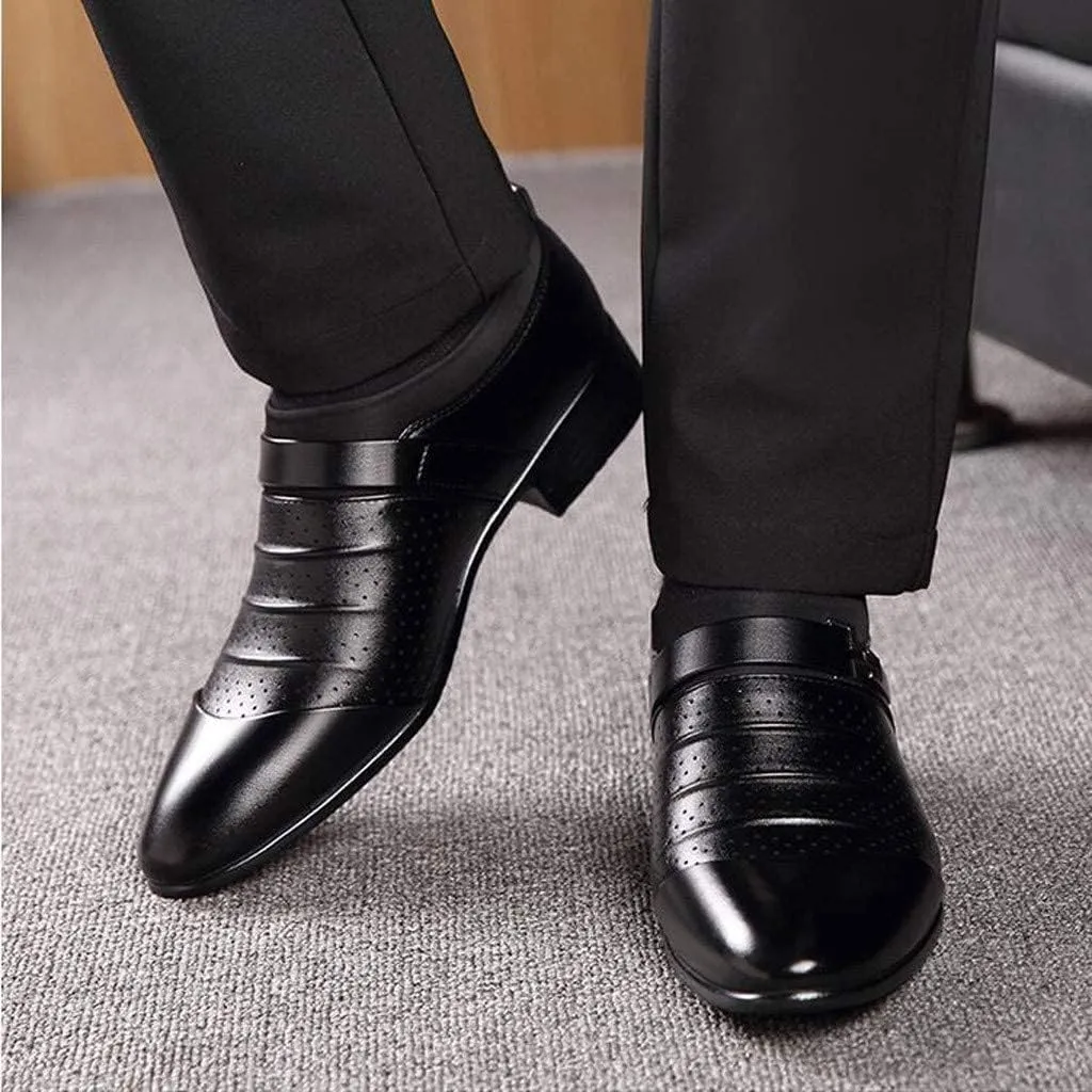 BORAMAX Men's PU Leather Cutout Breathable Dress Shoes Business Fashion Wedding Shoes Comfortable Pointed Toe Oxford Shoes