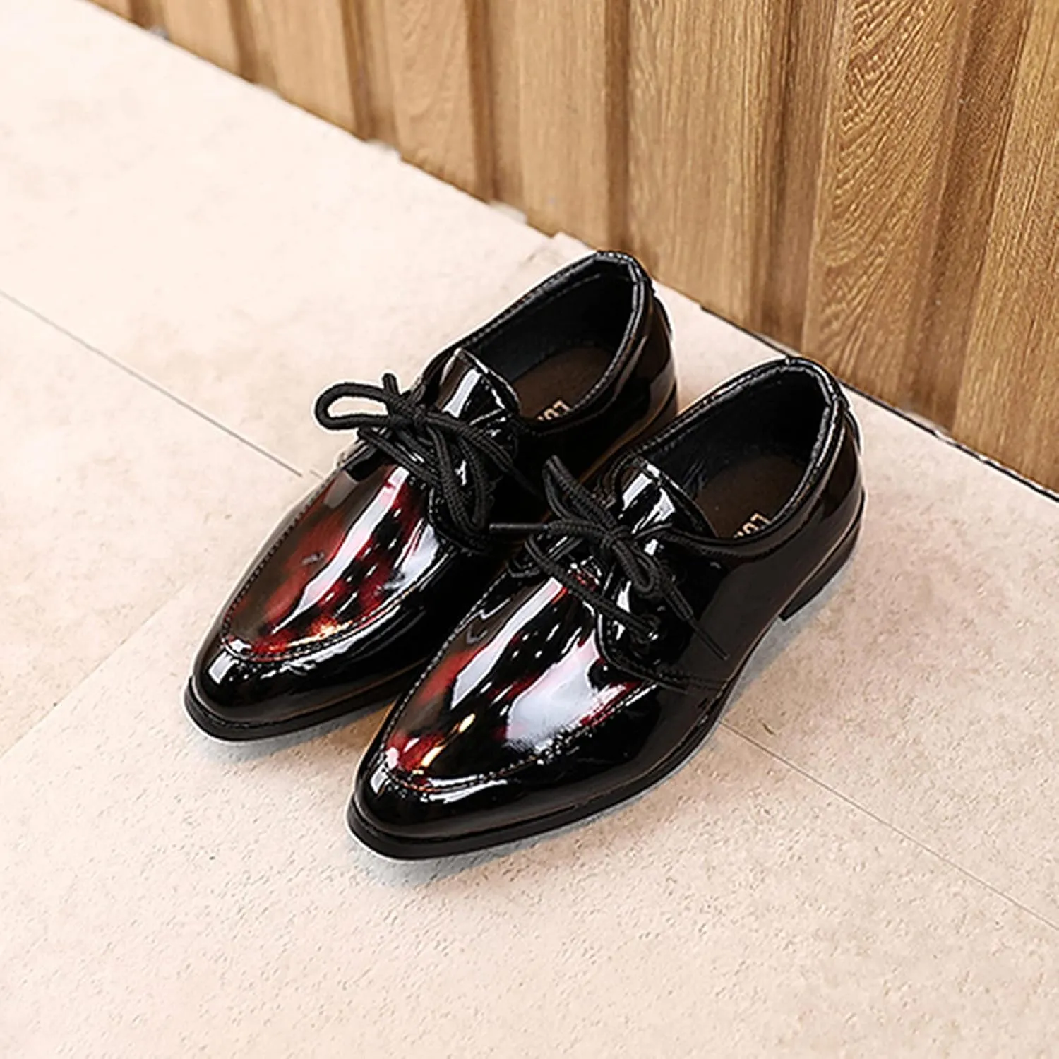 Boy's Classic Oxfords Dress Shoes Pointed Toe Patent Formal Dress Shoes Lace Up Wedding Prom Footwear for Kids