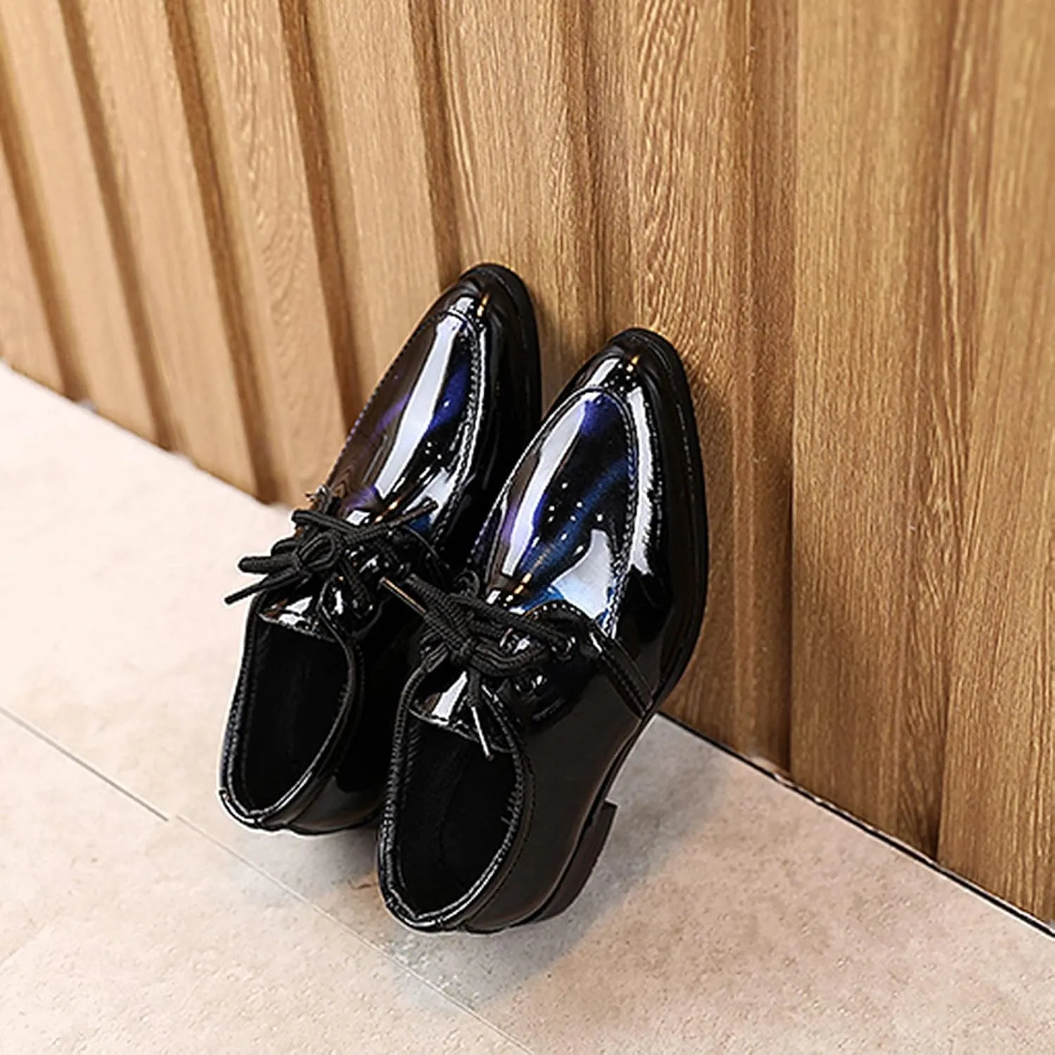 Boy's Classic Oxfords Dress Shoes Pointed Toe Patent Formal Dress Shoes Lace Up Wedding Prom Footwear for Kids