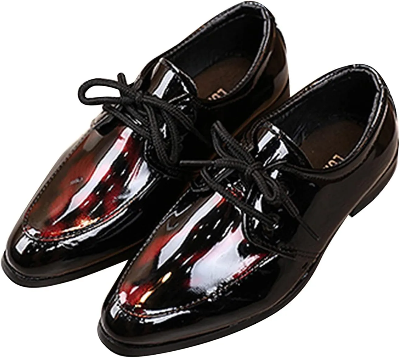 Boy's Classic Oxfords Dress Shoes Pointed Toe Patent Formal Dress Shoes Lace Up Wedding Prom Footwear for Kids