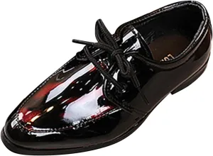 Boy's Classic Oxfords Dress Shoes Pointed Toe Patent Formal Dress Shoes Lace Up Wedding Prom Footwear for Kids