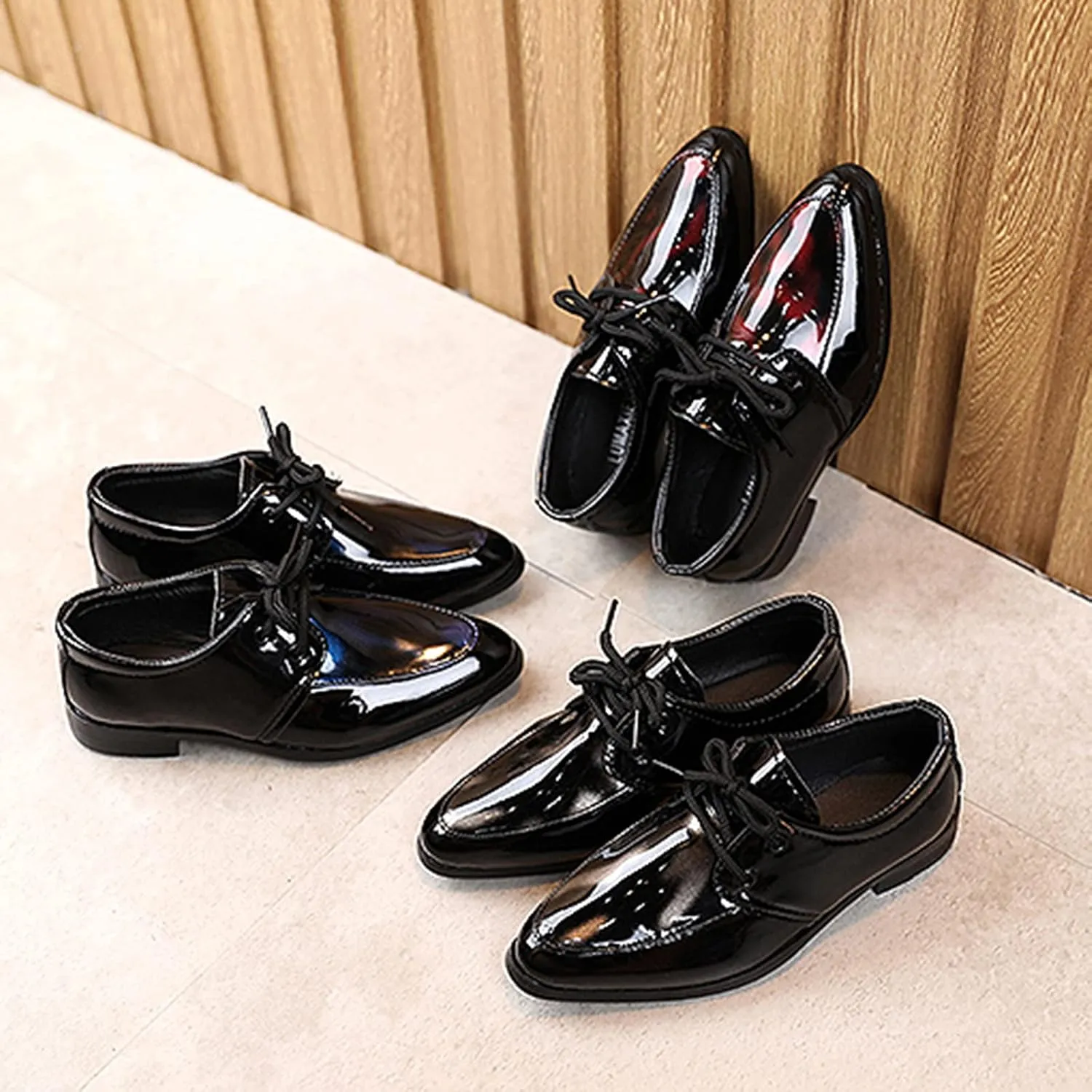 Boy's Classic Oxfords Dress Shoes Pointed Toe Patent Formal Dress Shoes Lace Up Wedding Prom Infant Dress Shoes