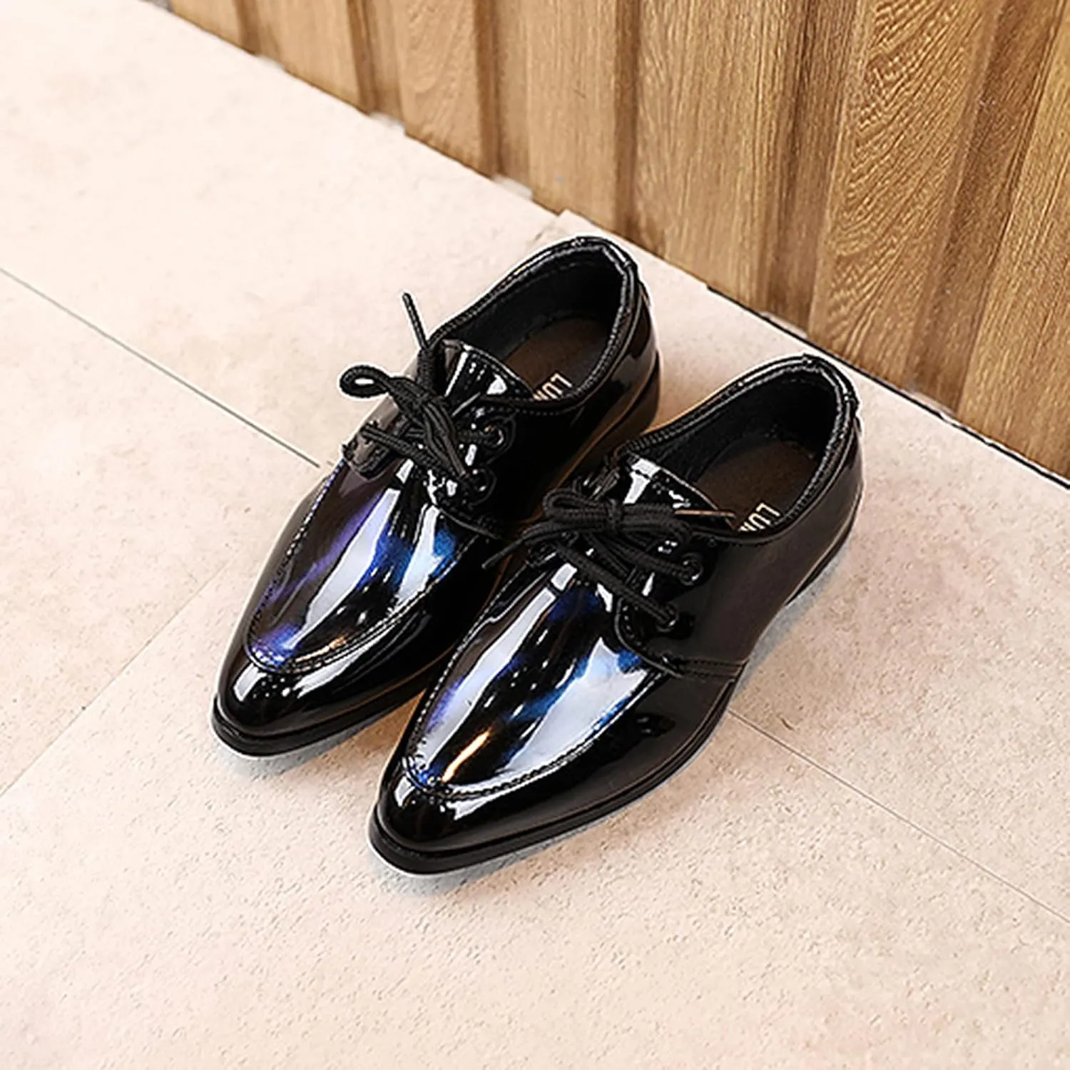 Boy's Classic Oxfords Dress Shoes Pointed Toe Patent Formal Dress Shoes Lace Up Wedding Prom Infant Dress Shoes
