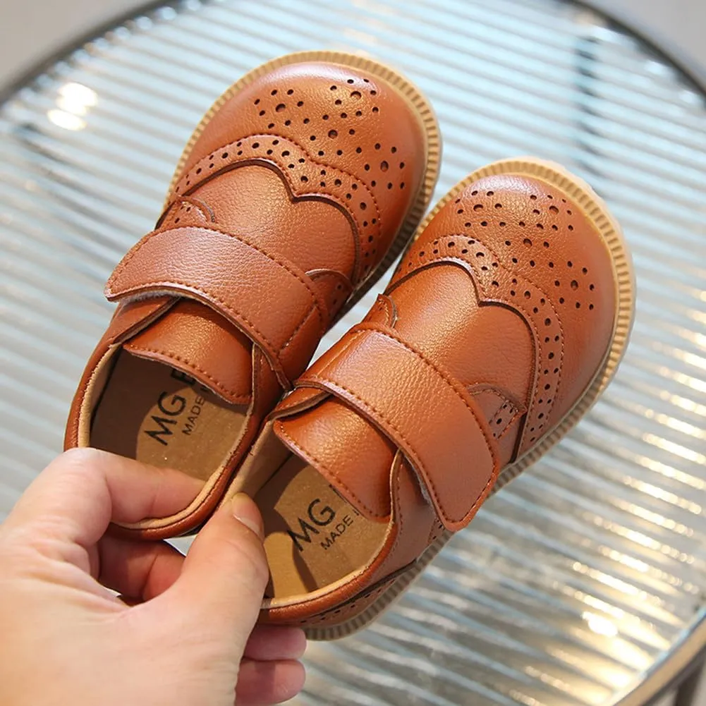 Boys Girls Hook and Loop Dress Oxfords PU Leather School Uniform Shoes Loafers for Toddler/Little Kid