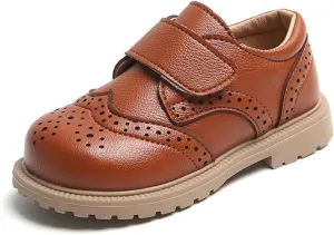 Boys Girls Hook and Loop Dress Oxfords PU Leather School Uniform Shoes Loafers for Toddler/Little Kid