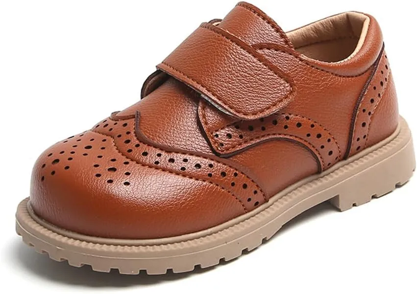 Boys Girls Hook and Loop Dress Oxfords PU Leather School Uniform Shoes Loafers for Toddler/Little Kid