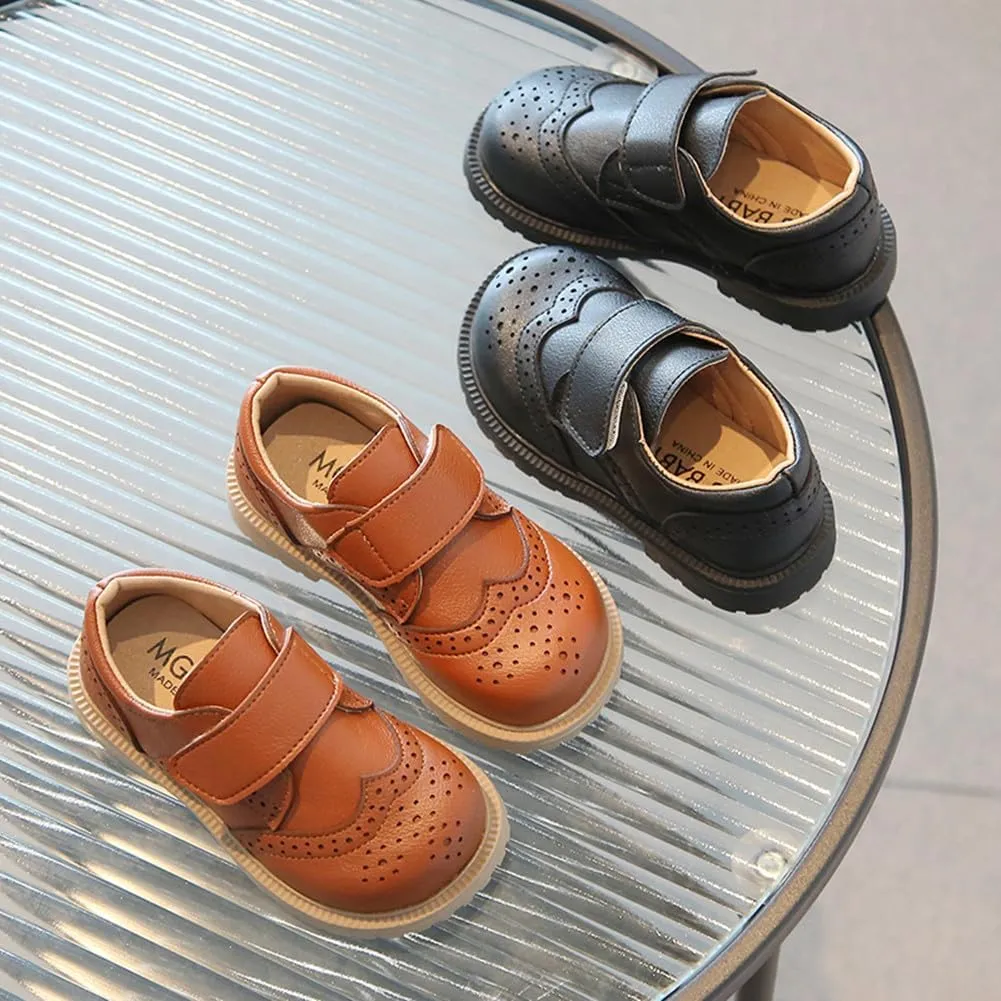 Boys Girls Hook and Loop Dress Oxfords PU Leather School Uniform Shoes Loafers for Toddler/Little Kid
