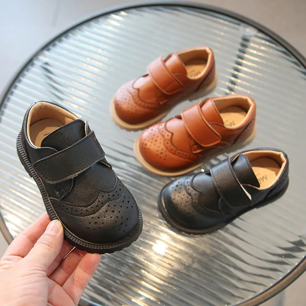 Boys Girls Hook and Loop Dress Oxfords PU Leather School Uniform Shoes Loafers for Toddler/Little Kid