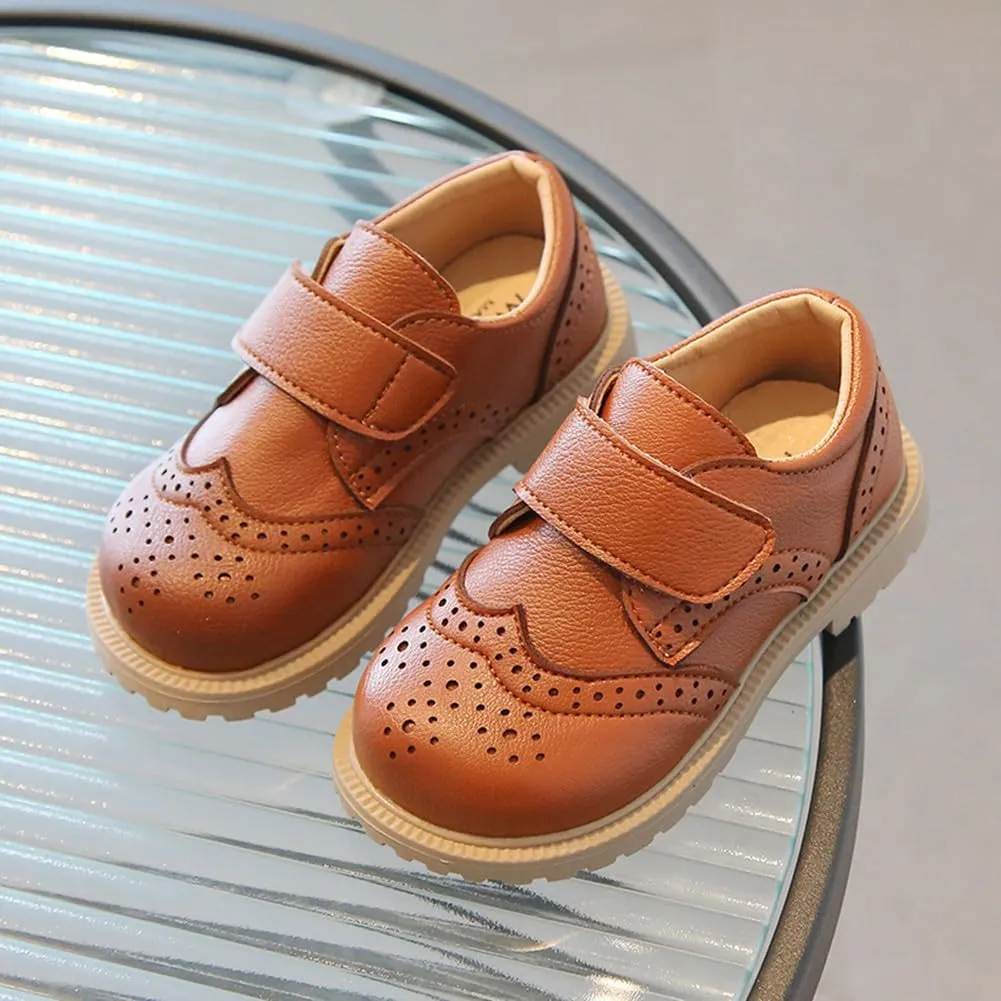 Boys Girls Hook and Loop Dress Oxfords PU Leather School Uniform Shoes Loafers for Toddler/Little Kid