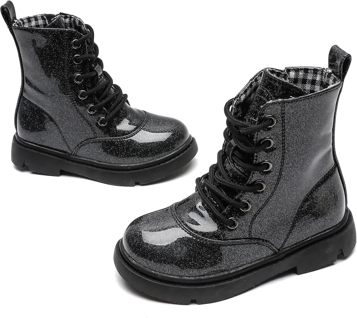 Boys Girls Lace-Up Mid Calf Combat Boots Hiking Boots Side Zipper Waterproof Riding Boots