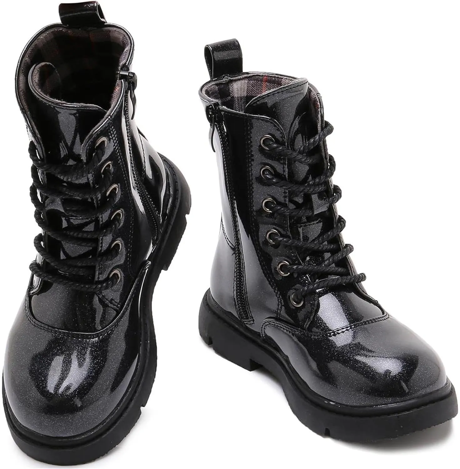 Boys Girls Lace-Up Mid Calf Combat Boots Hiking Boots Side Zipper Waterproof Riding Boots