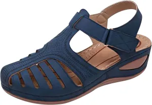 Bravetoshop Womens Wedge Sandals, Comfort Hook and Loop Summer Athletic Flat Sandals Walking Shoes (Blue,13 US)