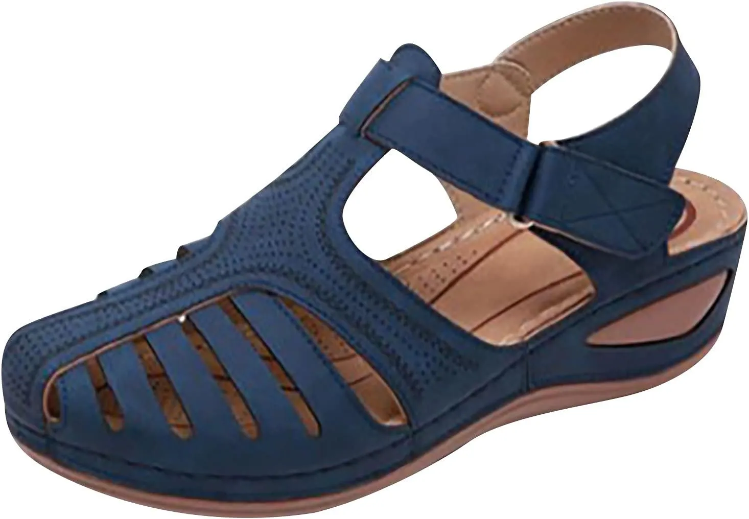 Bravetoshop Womens Wedge Sandals, Comfort Hook and Loop Summer Athletic Flat Sandals Walking Shoes (Blue,13 US)