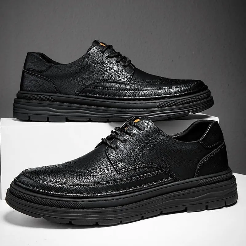 British Style Casual Platform Oxford Men Fashionable Breathable Leather Shoes All-Match Black Lace-up Dress Shoes