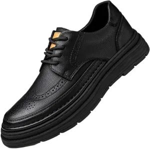 British Style Casual Platform Oxford Men Fashionable Breathable Leather Shoes All-Match Black Lace-up Dress Shoes