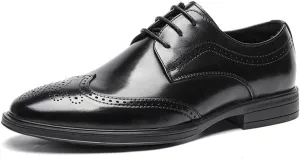 Brock Leather Shoes Men's Korean Style Business Dress Bridegroom Wedding Shoes British Casual Leather Shoes Men's Leather Breathable(Black,43)