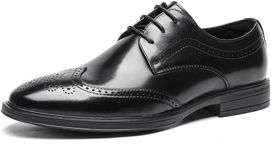 Brock Leather Shoes Men's Korean Style Business Dress Bridegroom Wedding Shoes British Casual Leather Shoes Men's Leather Breathable(Black,43)