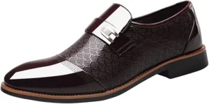 Casual Business Dress Shoes Men Slip on Formal Oxfords Low Heel Patent Leather Shoes Comfortable Business Shoe Men Arch Support Walking Shoe Pattern Leather Oxfords Daily Work Wear