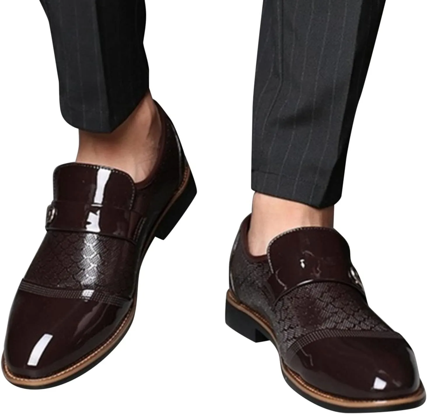 Casual Business Dress Shoes Men Slip on Formal Oxfords Low Heel Patent Leather Shoes Comfortable Business Shoe Men Arch Support Walking Shoe Pattern Leather Oxfords Daily Work Wear