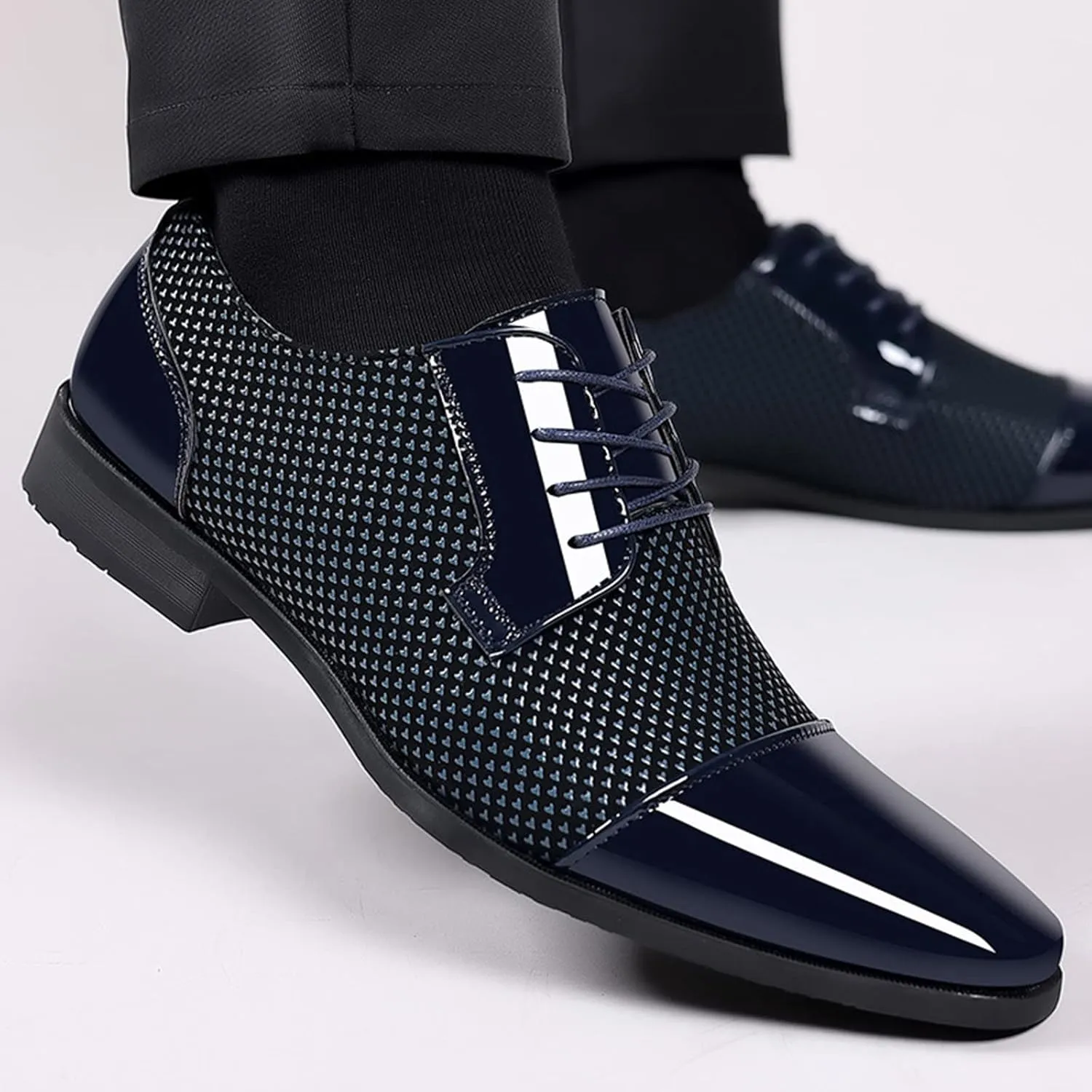 Casual Cap Toe Oxfords Shoe Men with Comfortable Low Heel Lace up Black Dress Shoes Elegant Business Formal Shoes Comfortable Patent Leather Dress Shoe Men Breathable Leather Footwear
