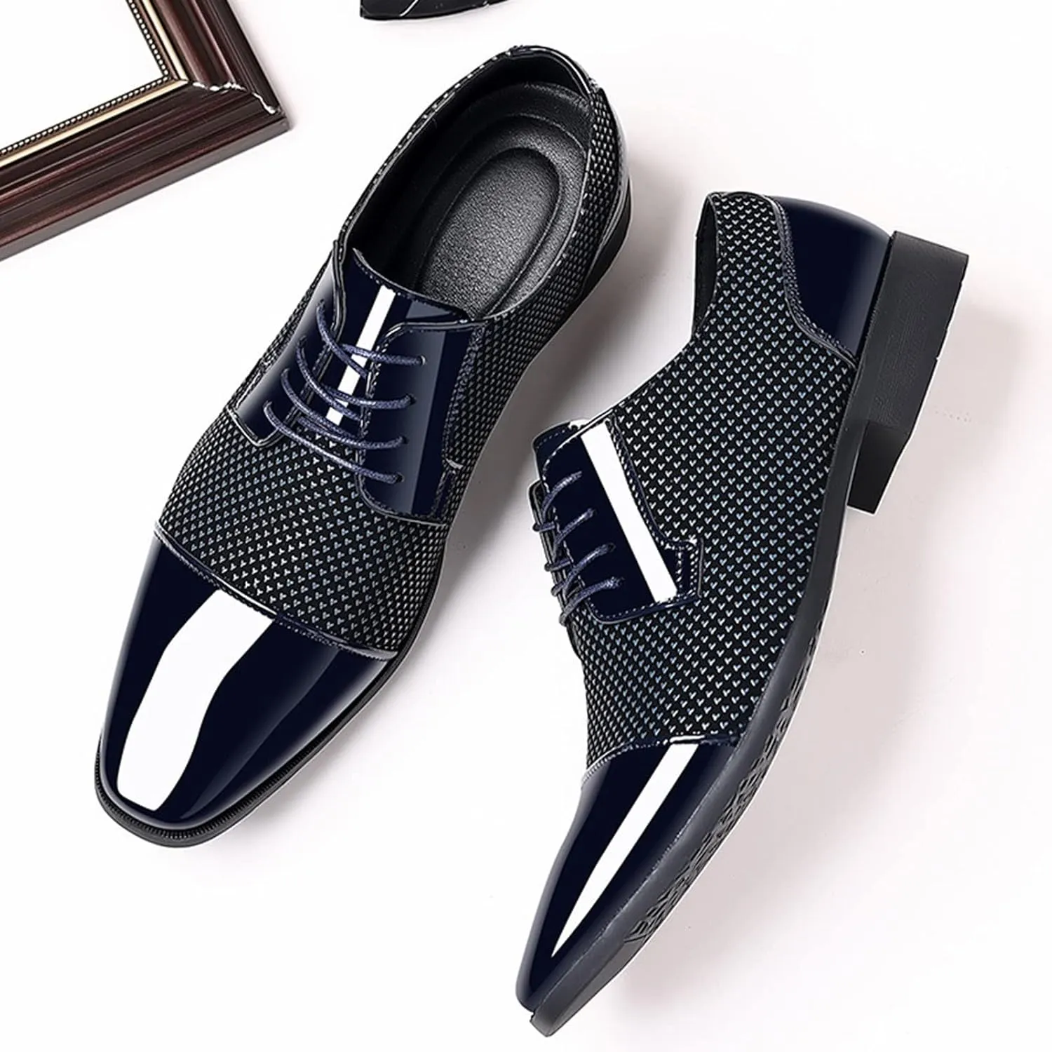 Casual Cap Toe Oxfords Shoe Men with Comfortable Low Heel Lace up Black Dress Shoes Elegant Business Formal Shoes Comfortable Patent Leather Dress Shoe Men Breathable Leather Footwear