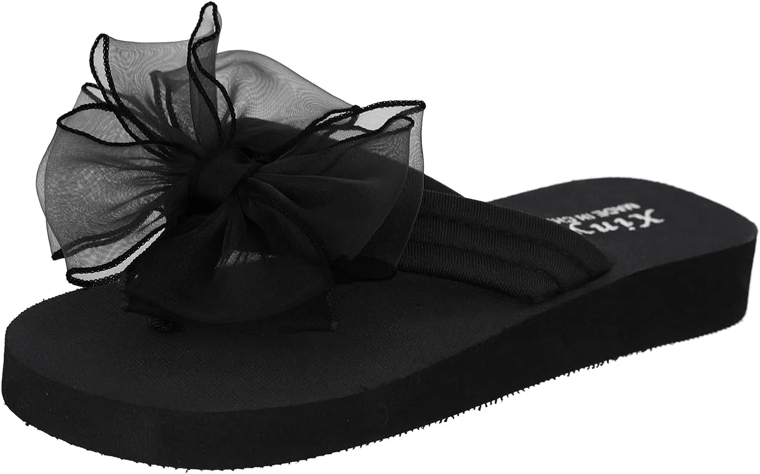 Casual Shoes Women's Bowknot Flip Flops Flat Sandals Summer Beach Slippers Peep Toe Beach Slides (Black, 6.5)