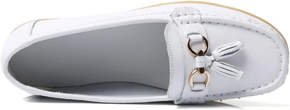 Casual Women's Loafers Flat Metal Buckle Comfortable Lightweight Penny Loafers for Womens Leather Slip-on Outdoor Driving Moccasion Boat Shoes