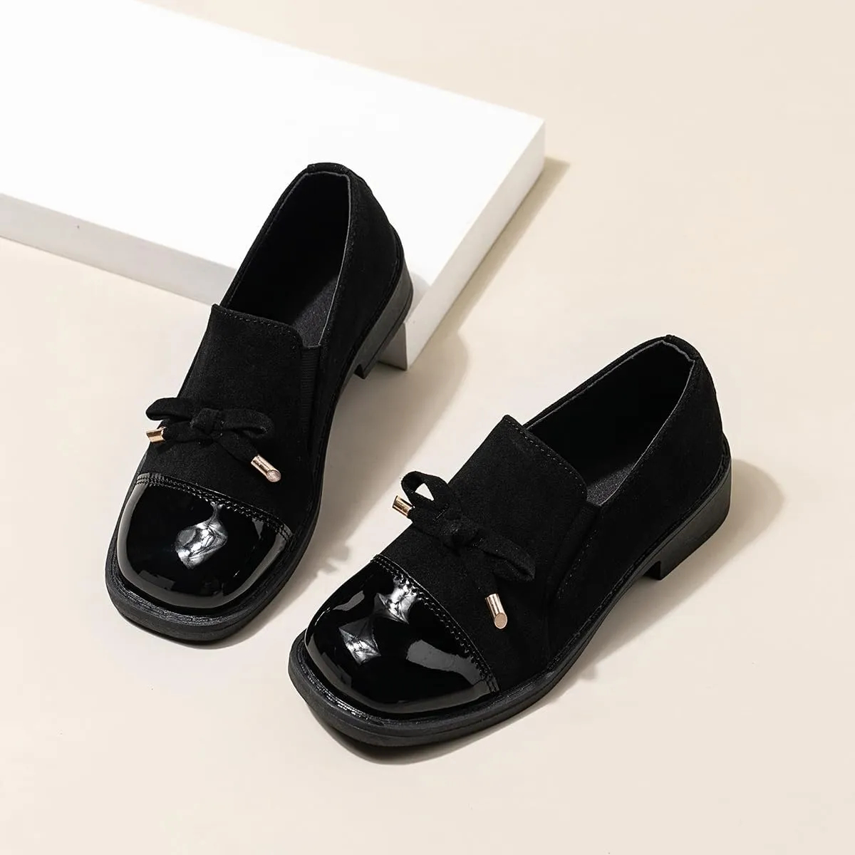 Children’s Platform Loafers – Faux Leather Lace-Up Loafers for Kids, Lightweight Party & Wedding Shoes, Imitation Suede Upper