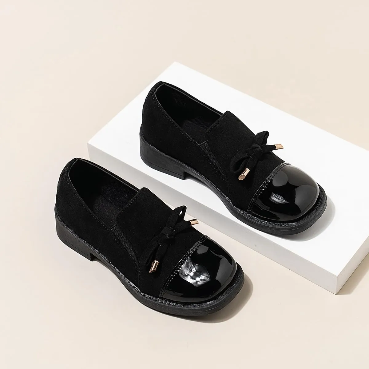 Children’s Platform Loafers – Faux Leather Lace-Up Loafers for Kids, Lightweight Party & Wedding Shoes, Imitation Suede Upper