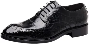 Classic Height Increase Leather Shoes Men's Lace-Up Business Casual Shoes Vintage Brogue Wingtip Dress Oxfords