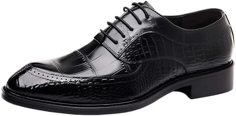 Classic Height Increase Leather Shoes Men's Lace-Up Business Casual Shoes Vintage Brogue Wingtip Dress Oxfords